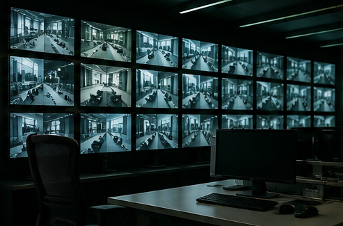 Virtual Risk control room operator monitoring live surveillance feeds